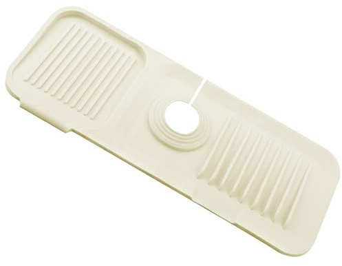 Vanyibro Sink Faucet Mat with Slope,Self Draining Silicone Splash Guard, Multipurpose Tray for Kitchen and Bathroom (Beige)