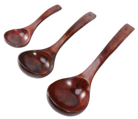 RORPOIR 3piezas Cuchara Curva De Madera Maciza Cuchara Sopera De Madera Hogar Para Servir Sopa Calientaa