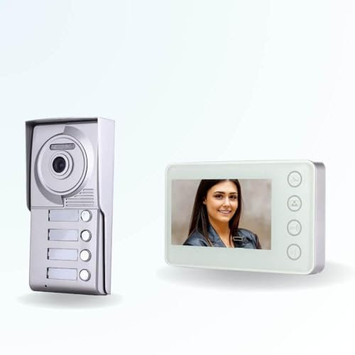BT Security Portier interphone vidéo Neo 2 Fils - 4 Appartements - 4 écrans Blancs