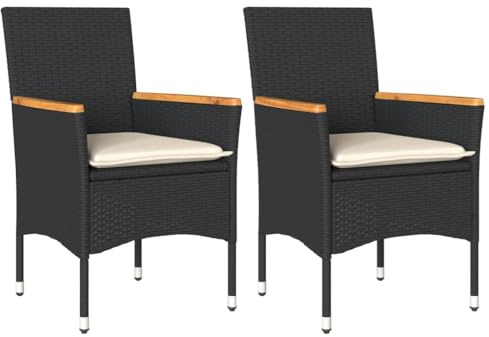 vidaXL Gartenstühle mit Kissen 2 STK. Schwarz Poly Rattan