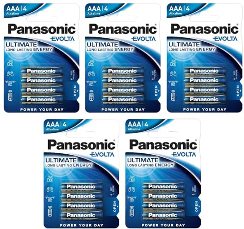 PANASONIC Lot de 5 Blisters de 4 Piles Alcaline Evolta AAA LR03