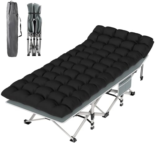 Suteck Camping Cot, Folding Camp Bed for Adults with Soft Thicker Cushion