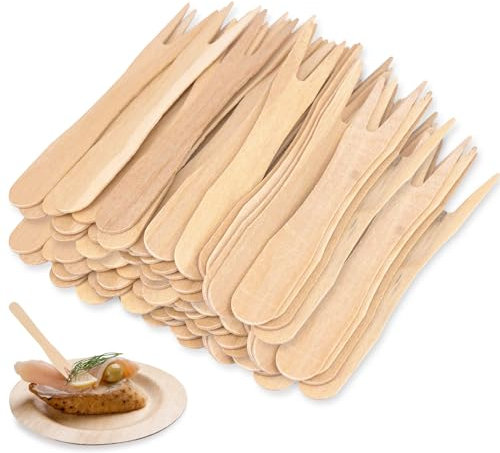 300 Stück Pommesgabel,Holzgabeln, 85mm Gabeln, kleine Gabeln Holz, Pommes Frites Gabeln Partygeschirr, Holzmesser, Pommes Frites Gabel, für Party Geburtstag Camping