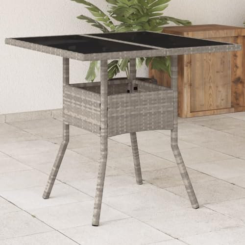 ZEYUAN Gartentisch mit Glasplatte Hellgrau 80x80x75 cm Poly Rattan, Gartentisch, Terrassentisch, Esstisch Garten, Gartenesstische, Gartenmöbel, Außentisch - 368131