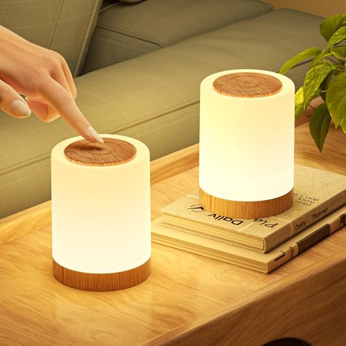 Sänglampa, med touch-funktion, dimbar med 10 färger, batteridriven LED-bordslampa med timerfunktion, nattlampa för barn, amningslampa, trådlös, färgförändring, för babyrum, sovrum (2)