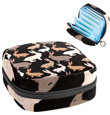 Damenbinden Aufbewahrungstasche Perioden Kit Tasche für Schule Menstruationstasse Beutel Damenbinden Organizer Tasche Kaninchen Hase Tier auf Schwarz