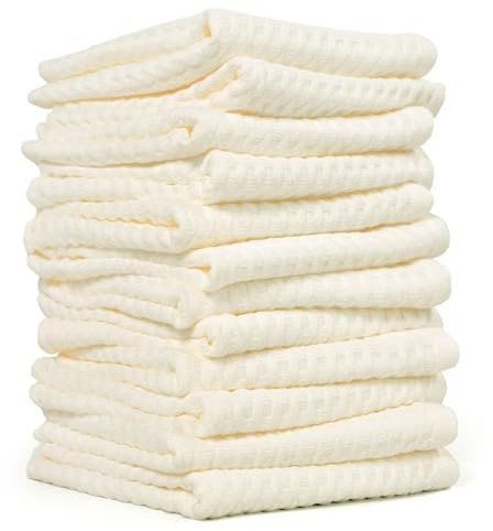Cleanbear Wash Cloths 12 Pack, Cream Washcloths Set, 100% Cotton Waffle Weave – Fluffy, Absorbent, Quick-Drying Wash Cloths for Showering, Face, Body, and More