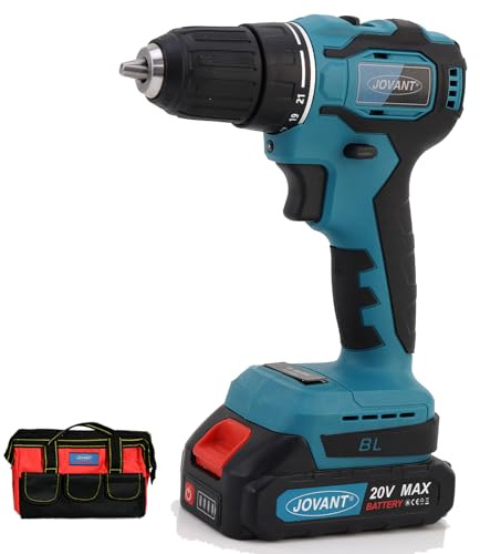 Cordless Drill, 3/8 Inch Keyless Chuck Power Driver Kit, Lightweight Drill, 21+1 Torque Setting, 2 Speed, LED Light, Bits, Electric Screwdriver(No Battery)-JOVANT