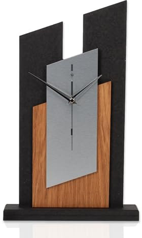 Kreative Feder Designer-Standuhr „Tricolor Squares“ aus Holz - Tischuhr in modernem Metallic-Look schwarz, braun, Silber; Größe ca. 25x40,5cm (leises Quarzuhrwerk)