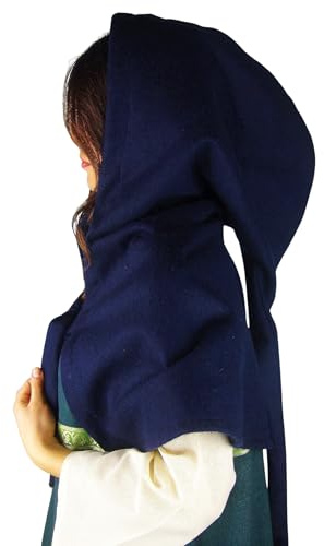 Leonardo Carbone® Unisex Mittelalterliche Offene Wollgugel Anita - Gugel Mittelalter Kleidung Herren & Damen, Mittelalter Kopfbedeckung, Hobbit Kostüm, LARP, Wikinger, Halloween, Karneval Blau