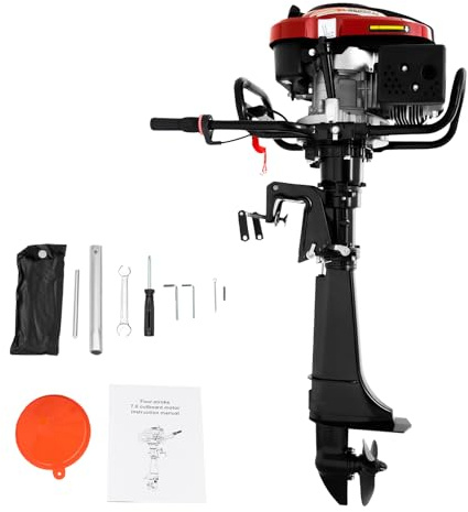 Fridgestea Motor fueraborda de 4 tiempos 7 CV, motor fuera de borda, motor de gasolina de 196 cc para bote inflable, motor de bote inflable, refrigeración por aire, sistema de encendido TCI, eje largo