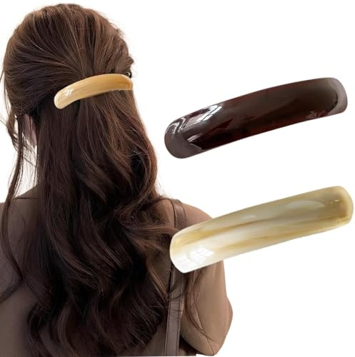 Ypkia 2 fermagli per capelli francesi da donna, sottili, automatici, grandi per capelli di spessore medio (ambra, verde) (marrone scuro, beige)