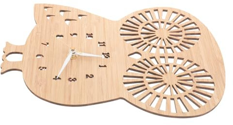 PRETYZOOM Wanduhr in Eulenform Holz Und Bambus Dekorative Uhr Für Wohnzimmer Schlafzimmer Kinderzimmer Hotel Bürouhr Ohne Batterie Stumme Uhr Wanddekoration