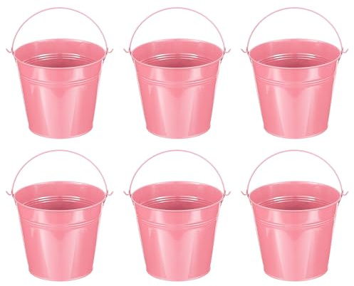 PATIKIL 5.9x5.1 Small Metal Buckets with Handle, 6 Pcs Mini Galvanized Bucket Colorful Easter Buckets for Crafts Party Favors Decoration, Pink