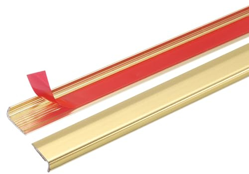 sourcing map 20pcs Tile Edge Trim 12 x 0.4 Peel and Stick Backsplash Trim Aluminum Alloy Self Adhesive L-Shape Outside Corner Strip for Kitchen Tailgates Mirror Frame Furniture, Matte Gold
