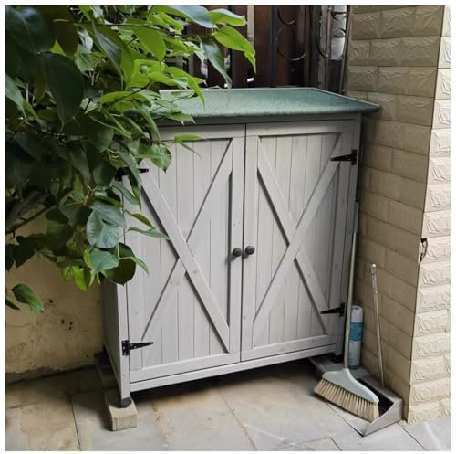 Potting Bench Work Station Outdoor Work Station Tablewith Potting Benches Outdoor Storage Cabinet With Shelves Garden Storage Shed Outdoor Garden Patio Storage Cabinet(Gray)