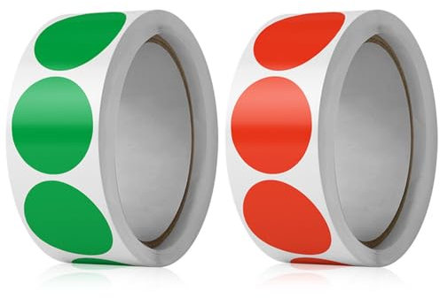 Packung mit 1000 selbstklebenden Markierungspunkten, farbige kreisförmige Aufkleberpunkte, runde selbstklebende Etiketten für DIY-Kalenderbeschriftungen im Büro, 25 x 25 mm, rot-grün