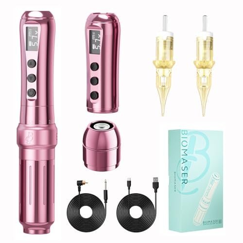Biomaser UI Wireless Permanent Make-up Maschine | Sechstakt verstellbarer kabelloser Stift mit 2 1000mAh Akku OLED Display für Permanent Make-up