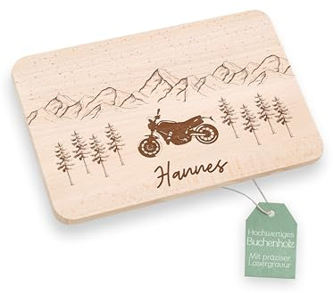 Personalisiertes Frühstücksbrett für Mann - Brotzeitbrett mit Gravur - Abenteuer- und Motorrad-Geschenk