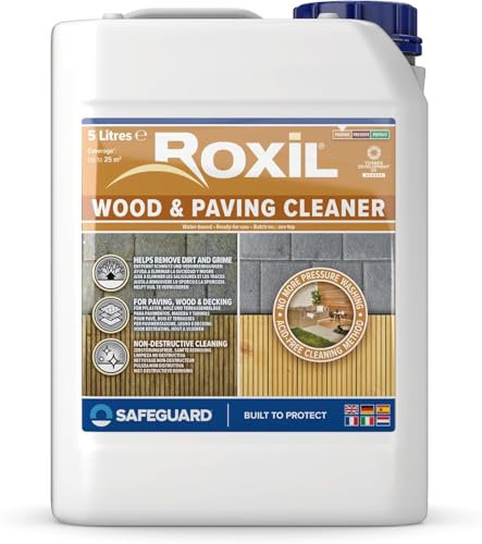 Roxil Nettoyant Dégriseur Bois et Pavés 5L – Bois & Pierre – Nettoie, Désincruste et Ravive – Application Facile au Pinceau, Rouleau ou Pulvérisateur