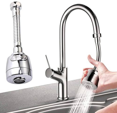 Kitchen Bathroom Sink Faucet Extender Tap Aerator Spray Head Adapter 360° Swivel Water Saving 2 Modes, 1 Pack