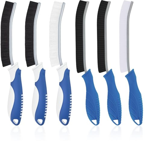 TQRR 6 Piezas Cepillo Limpieza Grietas Cerdas Duras, Cepillo Juntas Limpieza Hogar, Herramientas de Limpieza para Inodoro, Azulejos, Cocina, Ventanas (6, Azul liquen)