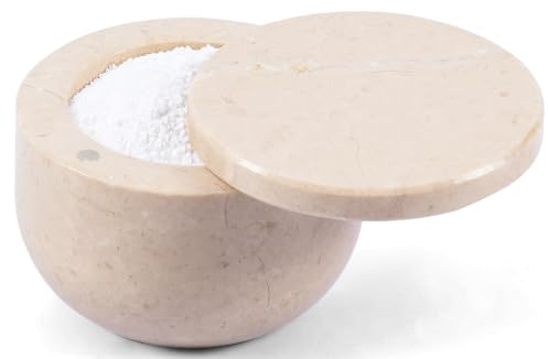 Earthen Crafts Verona - Salero de mármol con tapa giratoria magnética, almacenamiento de sal y pimienta de 3 pulgadas para encimera de cocina, ideal para sal kosher y condimentos gourmet