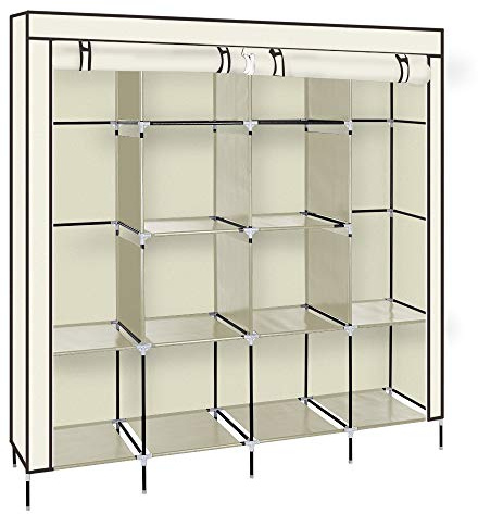 TactFire Kleiderschrank, Stoffschrank, Faltschrank mit Kleiderstange und Ablagen, Offener Faltbarer Kleider Schrank, für Schlafzimmer, Ankleidezimmer, 169,5x44x181,5cm (Beige)
