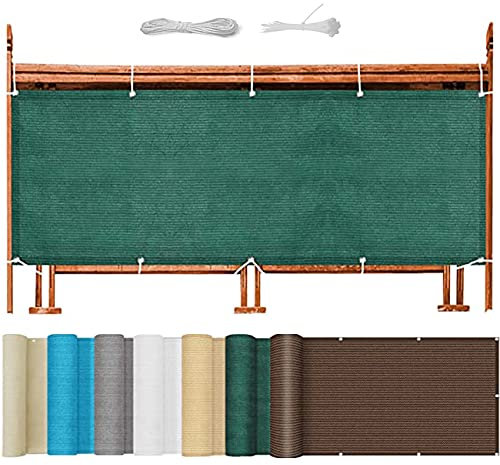 Atmungsaktiver Balkon 140 x 850 cm UV & Wetterauflage Zaunabdeckung Tennisnetz mit Ösen Nylon Kabelbinder & Schnur für Geländer Dunkelgrün