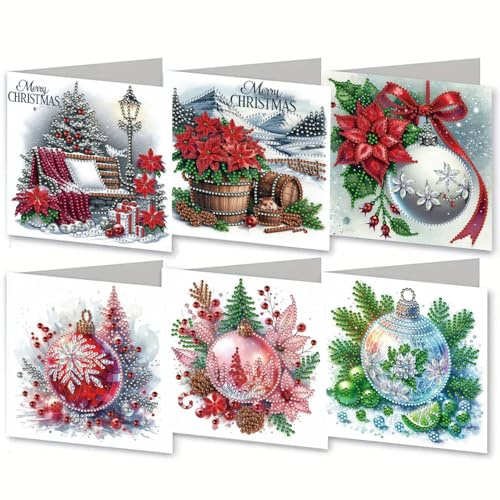 Diamond Art Set mit weihnachtlichen Klappkarten mit Weihnachtselementen für Bastelarbeiten Motiv Weihnachtskugeln