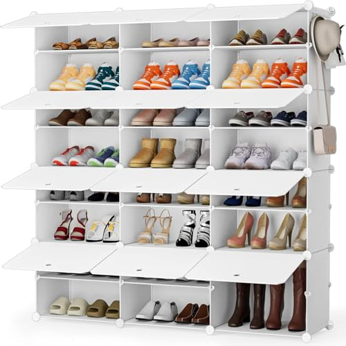 Schuhregal, Schuhregal Groß, 8-stufiger Schuhschrank, Modulares Schuhaufbewahrung, Staub- und Wasserabweisend, Platzsparendes, hält 48 Paar Schuhe für Flure, Schlafzimmer, Eingänge (Weiß, 3 x 8)