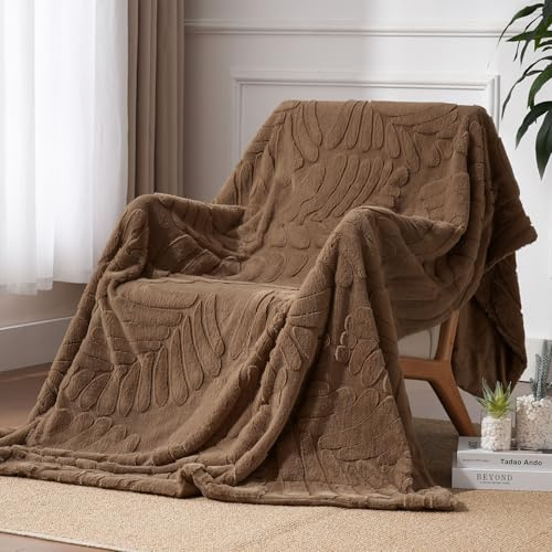 Kuscheldecke Sofadecke Decke - Weiche & Warme Throw Blanket, Flanell Decken mit Blätter Muster, Streifen Tagesdecke, Fleecedecke & Wohndecke für Couch, Sofa, Bett & Wohn Deko