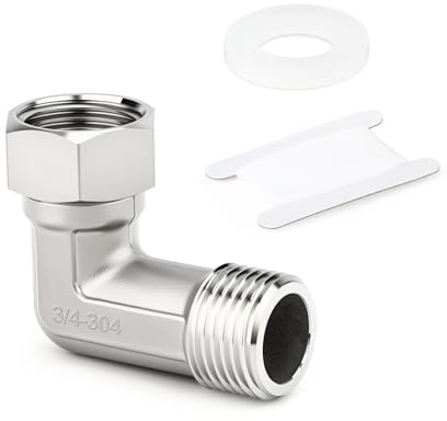 TAISHER 1 piezas 304 Acero Inoxidable Codo de 90 Grados 2 Extremos Conector Flexible Móvil, 3/4 FBSP x MBSP para Rociador, Válvula Acodada, Brazo de Ducha
