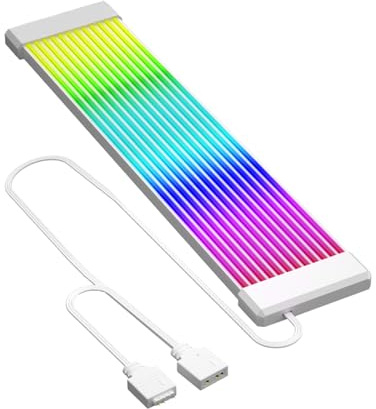 TZMRIT PC Kabel Rgb,ARGB PSU Kabelabdeckungs Kabelverlängerung, RGB Stromverlängerungskabelabdeckungskit für Motherboard und GPU PC Kabel Teile Deko (Weiß-24PIN)