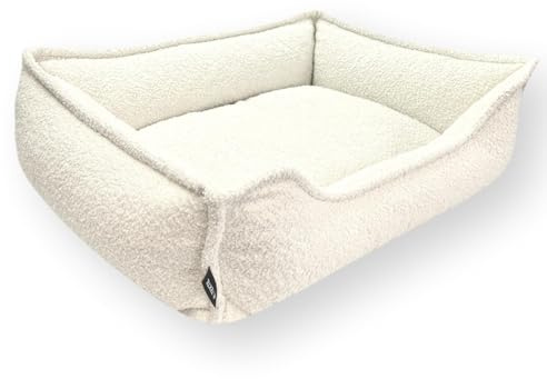 4L Textil Kuscheliges Hundebett aus Bouclé Leo Premium-LINE orthopädisches Hundekörbchen Hundekissen flauschig Hundesofa mit Memory Foam(Beige,80x60 cm)