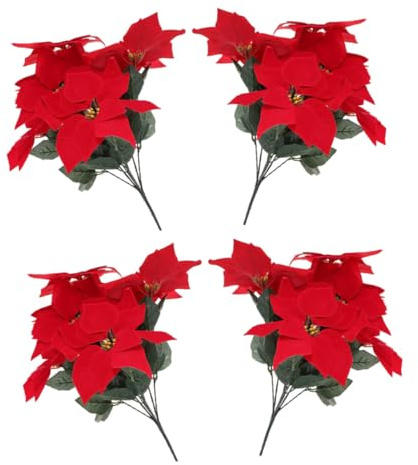 EPIGEIST 4 Stück Künstliche Weihnachtssternblüten Rot Realistische Poinsettia aus Stoff und Eisen Elegante Dekoration für Raum und Tisch