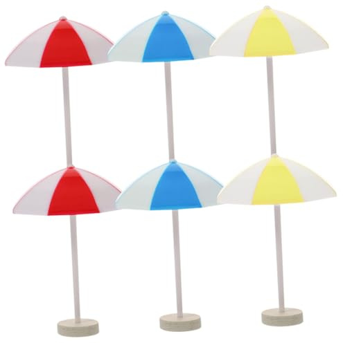 Beaupretty 6pcs Miniature Beach Umbrella for Doll House DIY Decor Medium Resin Parasol in Red Blue Yellow Micro Beach Layout Scene Ornament for Miniature Crafts and Ocean-themed Displays