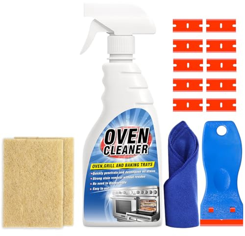 Oven Cleaning Kit, 500ml Kitchen Cleaner Spray with Non-Scratch Scraper, Sisal Cleaning Cloth, Towel, High-efficiency Fast Hob Cleaner for Grills, Baking Trays, Range Hoods, etc. (500, Millilitres)