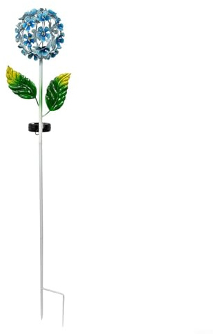 Lampada solare da giardino a forma di ortensia con robusta struttura in ferro e luce LED per illuminare sentieri, prati e patii (E)