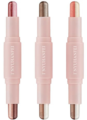 3 Teiliges Lidschatten Stifte, Doppelseitiger Lidschattenstift, Perlmuttfarbener Eyeshadow Stick, Wasserfester und Wischfester, Feines Pulver, Rosa, Braun, Orange
