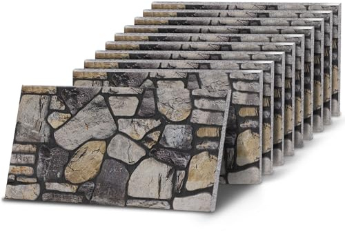 K&B Panels 3D Wall Panels, Stone Effect Styrofoam Wall Panelling Kit, Lightweight, Easy to Install, Dual Insulation to Reduce Acoustic Noise, Indoor & Outdoor (River Grey) (10 Panels)