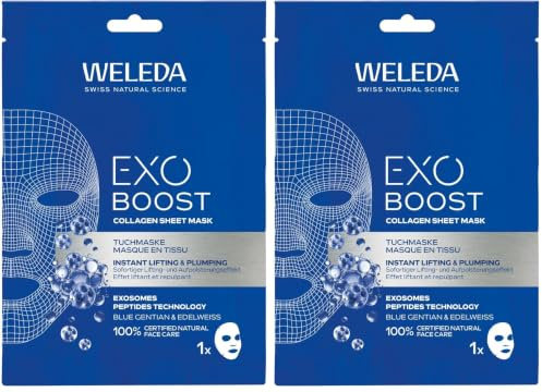 WELEDA Masque Tissu EXO BOOST Collagen – Masque Visage Hydratant aux Exosomes Végétaux de Centella Asiatica – Effet Lifting & Peau Repulpée – Soin Éclat Instantané - 20ml (Lot de 2)