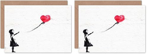 Fine Art Prints Banksy Balloon Girl Graffiti Greeting Card With Envelope Inside Premium Quality, yellow|red|white|black,12.50 x 17.50 cms (Pack of 2)