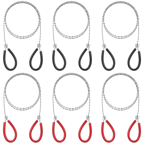 Guduling 6 sierras de cable, 80 cm, acero inoxidable con asas de PVC, sierra de cadena de mano resistente para camping, jardín, exterior (rojo, negro)