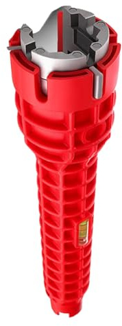 Llave para Fregadero Multifuncional 8 en 1, Herramienta Duradera que Ahorra Mano de Obra para Instalación de Grifos de Plomería, Color Rojo, 25 X 2,9 Cm