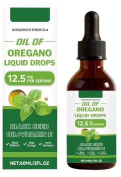 Oreganoolja med svartfröolja flytande droppar | Stöder vitalitet och matsmältningskomfort, för män och kvinnor, 2 Fl Oz