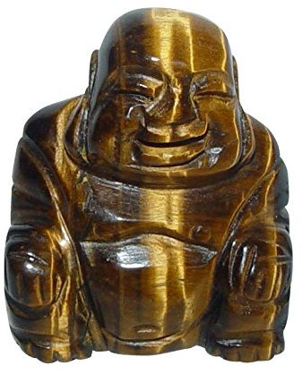 Janni-Shop-Figuren Tigerauge Buddha ca. 25 x 30 mm aus echtem Edelstein Happy Buddha sitzend, lachend