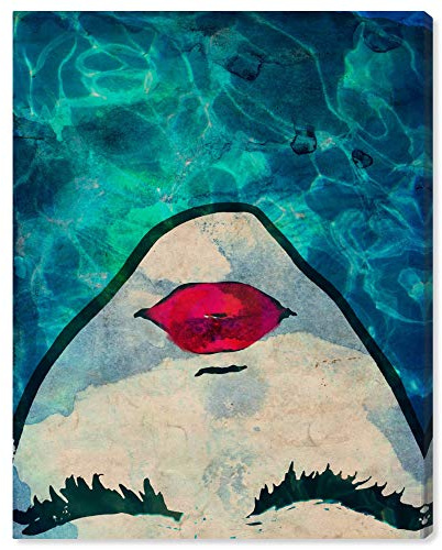 The Oliver Gal Artist Co. Modern 20.0 in x 24.0 in, Fashion Pool Girl, Canvas Wall Art Print, Water coveted Bedroom, Blue
