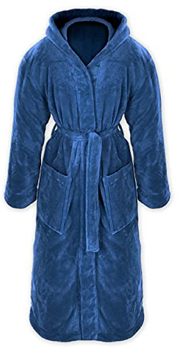 Gräfenstayn Gosig fleece-badrock för kvinnor och män, storlek S–XXXL med Öko-Tex Standard 100 flanellfleece, blå, L