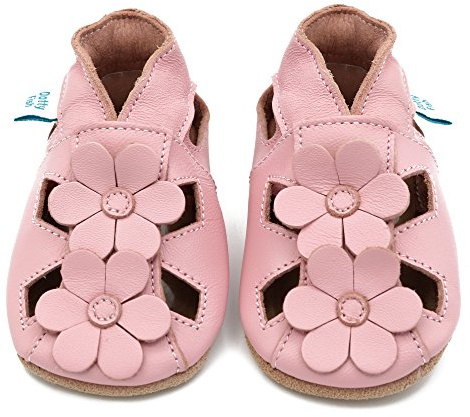 Dotty Fish Ledersandalen für Babys und Kleinkinder – Barfuß, rutschfest, von Podologen empfohlen, atmungsaktiv, britische Marke. Sommerschuhe für Mädchen – Rosa Blumensandalen 2-3 Jahre (25 EU)
